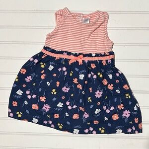 Carter’s Baby Girl Dress Size 12 Months Striped Floral Peach Pink Blue Casual‎